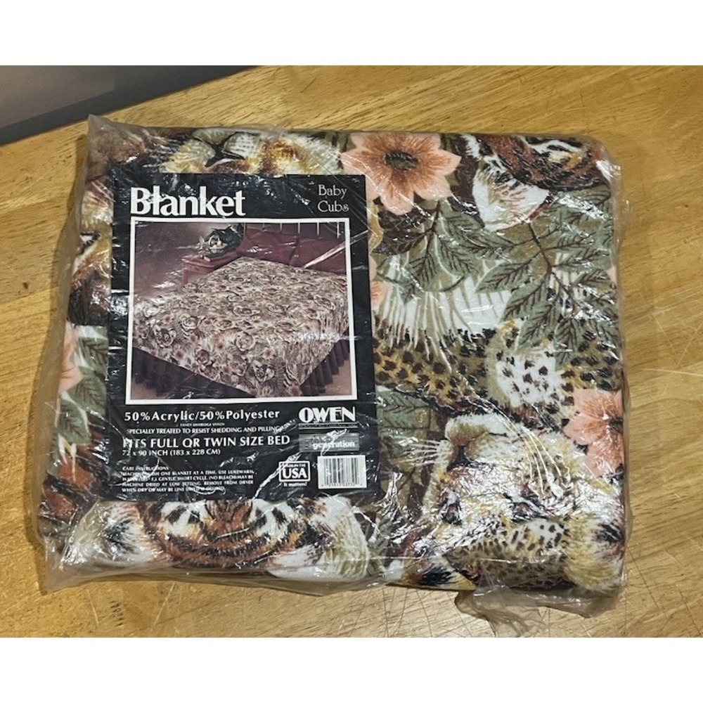 Vtg Owen Full/twin Blanket 72x90" Baby Cubs Tiger Leopard Jungle Safari NOS‎